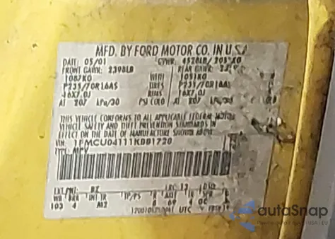 2001 Ford Escape Xlt z USA, uszkodzony, nr VIN 1FMCU04111KB81728